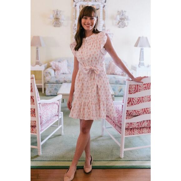 Gal Meets Glam Women's Linen Cotton Floral Block Print Della Shirt Dress Size 12 - Picture 1 of 7